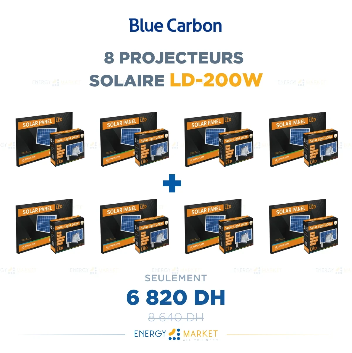 8 Projecteurs solaire Blue Carbon - LD 200w